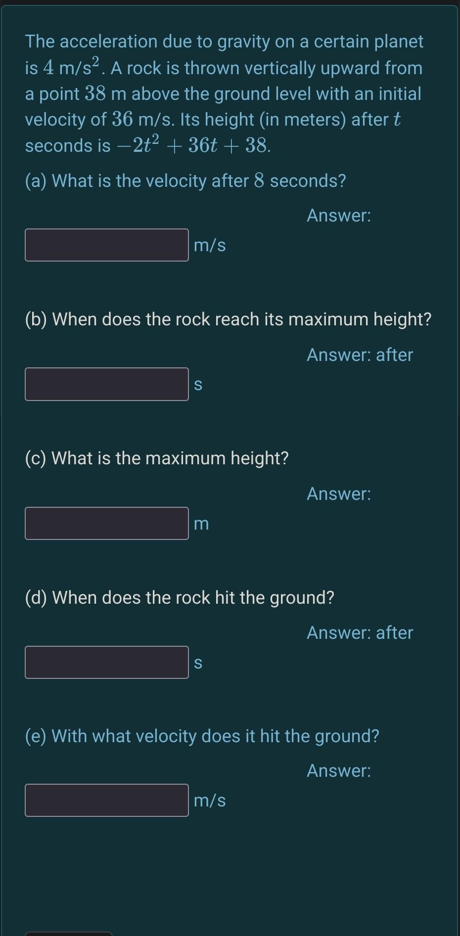 Solved The acceleration due to gravity on a certain planet | Chegg.com