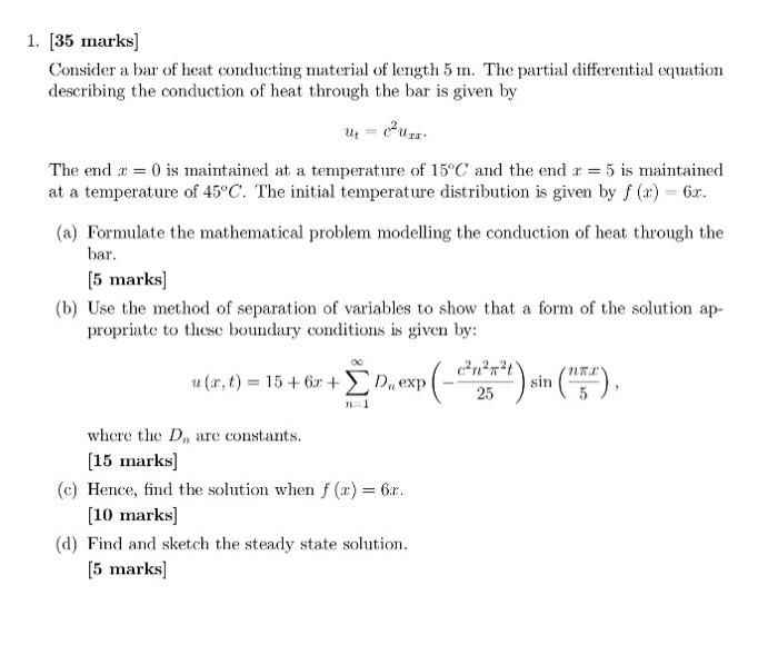 Solved How to solve 1D heat partial differentiation | Chegg.com