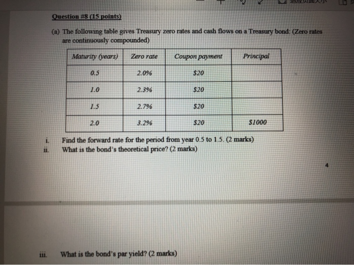 Solved Question 18 (15 points) (a) The following table gives | Chegg.com