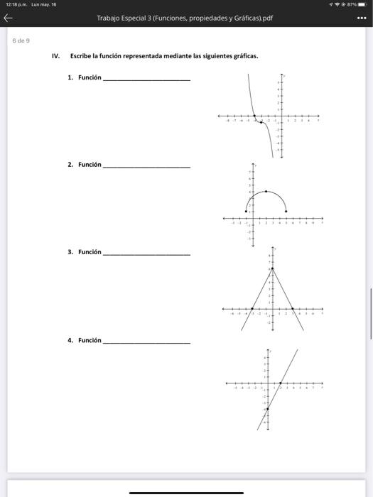 12-18m Lun May 16 1987 Trabajo Especial 3 (Funciones, propiedades y Gráficas).pdf eee 6 de 9 IV. Escribe la función represent