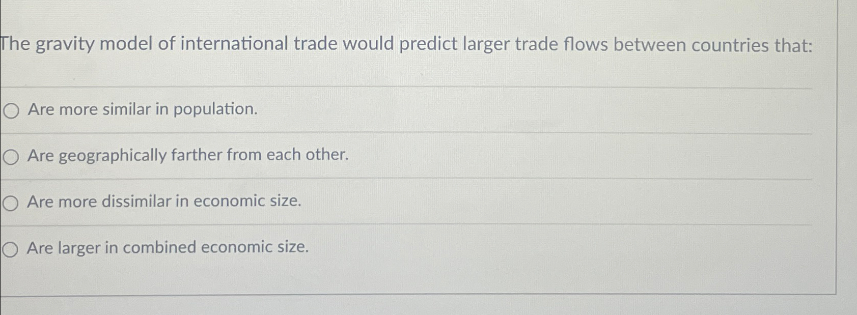 Solved The Gravity Model Of International Trade Would | Chegg.com