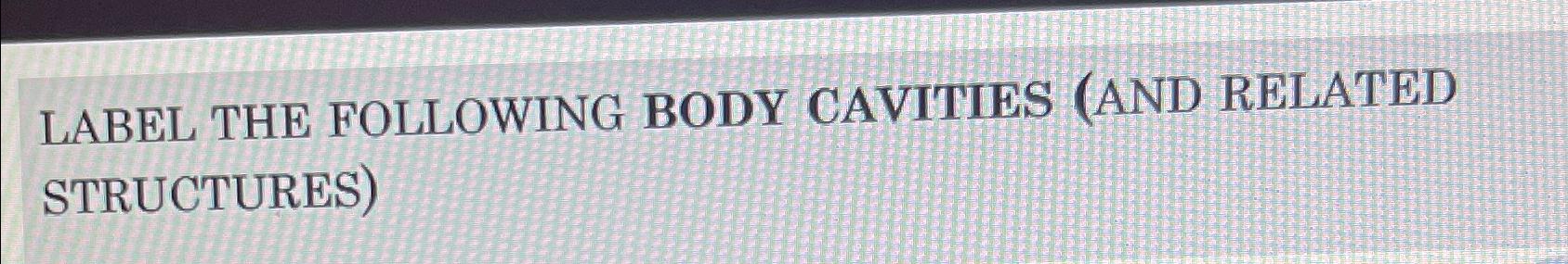 Solved LABEL THE FOLLOWING BODY CAVITIES (AND RELATED | Chegg.com