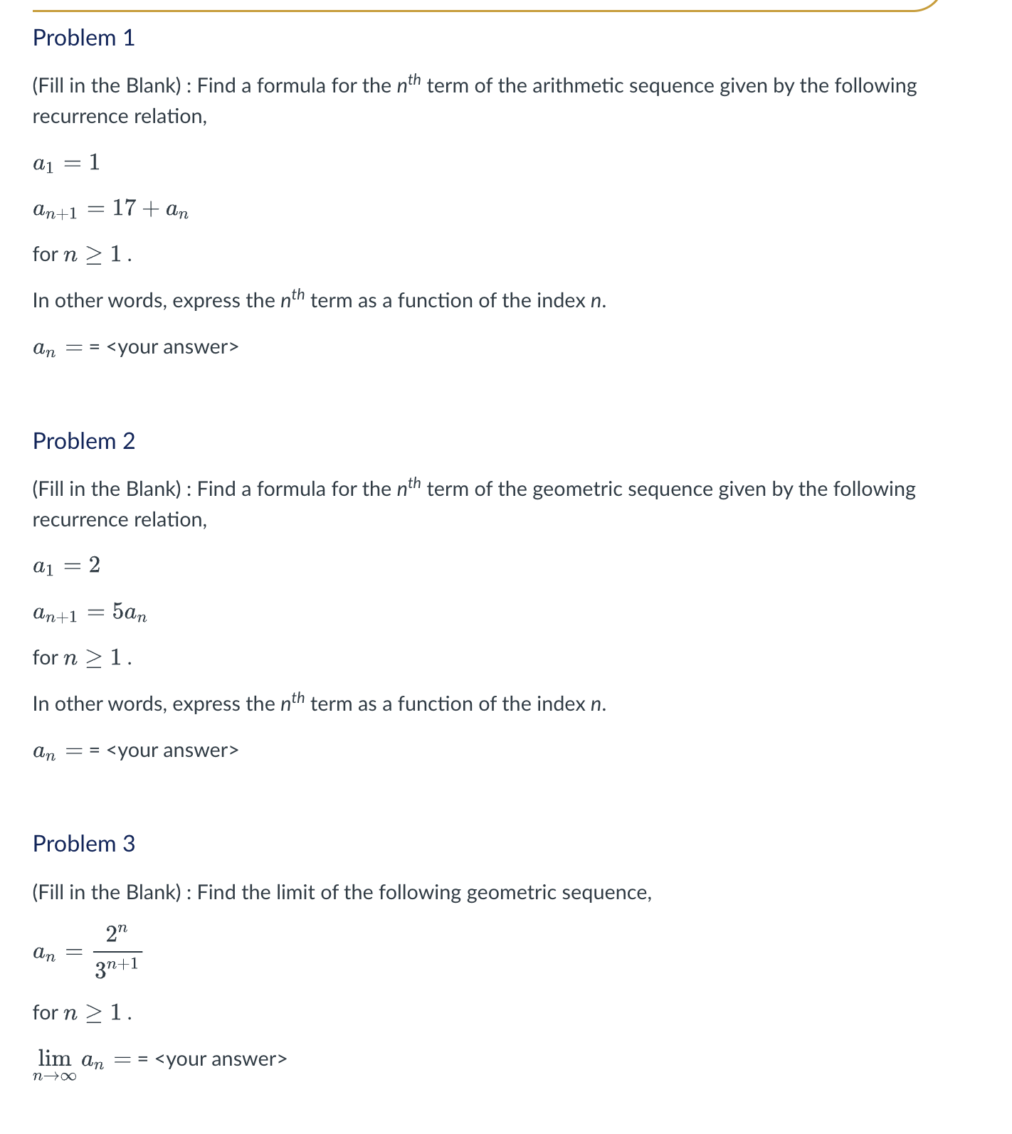Solved Problem 1(Fill in the Blank) ﻿: Find a formula for | Chegg.com