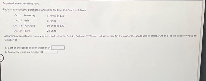 Solved Perpetual inventory using FifO Beginning inventory, | Chegg.com