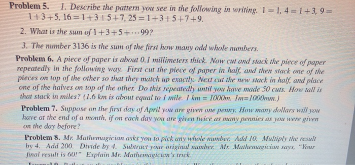 Solved Problem 5. 1. Describe the pattern you see in the | Chegg.com