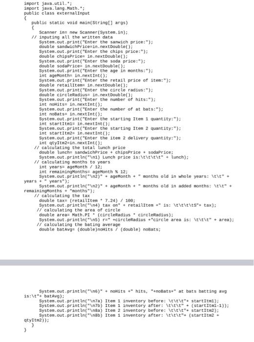 Solved Java Programming LanguageFirst photo is the external | Chegg.com