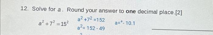 Solved 12. Solve for a. Round your answer to one decimal | Chegg.com