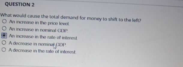 Solved QUESTION 2What would cause the total demand for money | Chegg.com