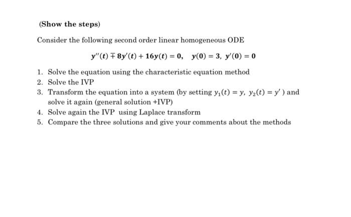 Solved Consider The Following Second Order Linear | Chegg.com