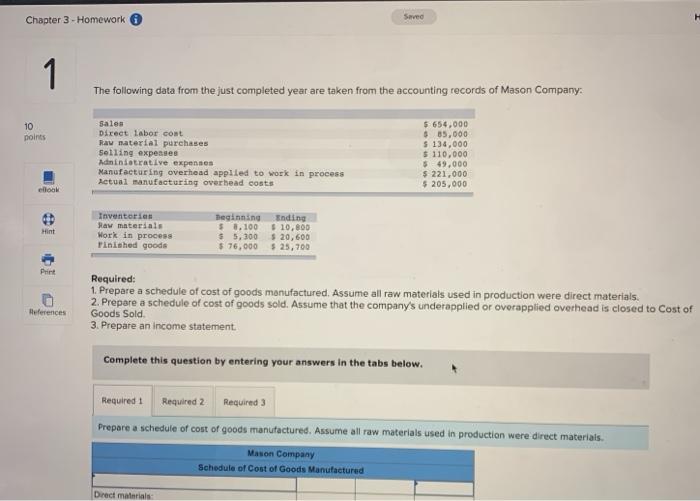 Solved Chapter 3 - Homework Saved 1 The following data from | Chegg.com