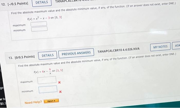 Solved 12. [-10.5 Points) DETAILS Find the absolute maximum | Chegg.com