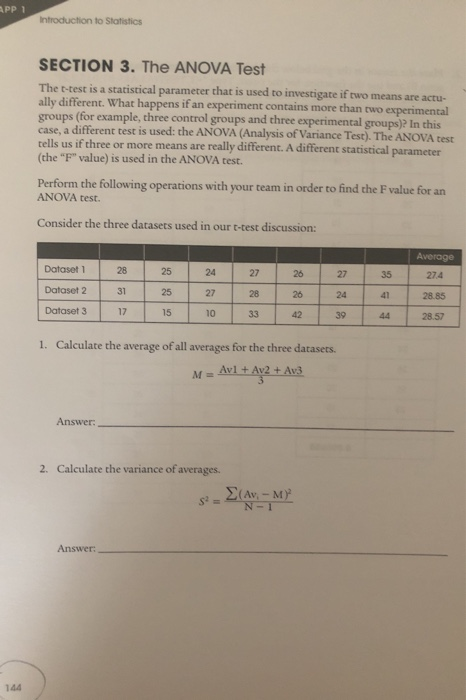 Solved APP 1 Introduction to Statistics SECTION 3. The ANOVA | Chegg.com