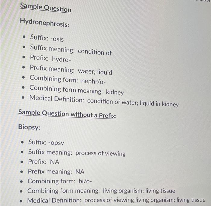 Solved Sample Question Hydronephrosis . Suffix osis . Chegg