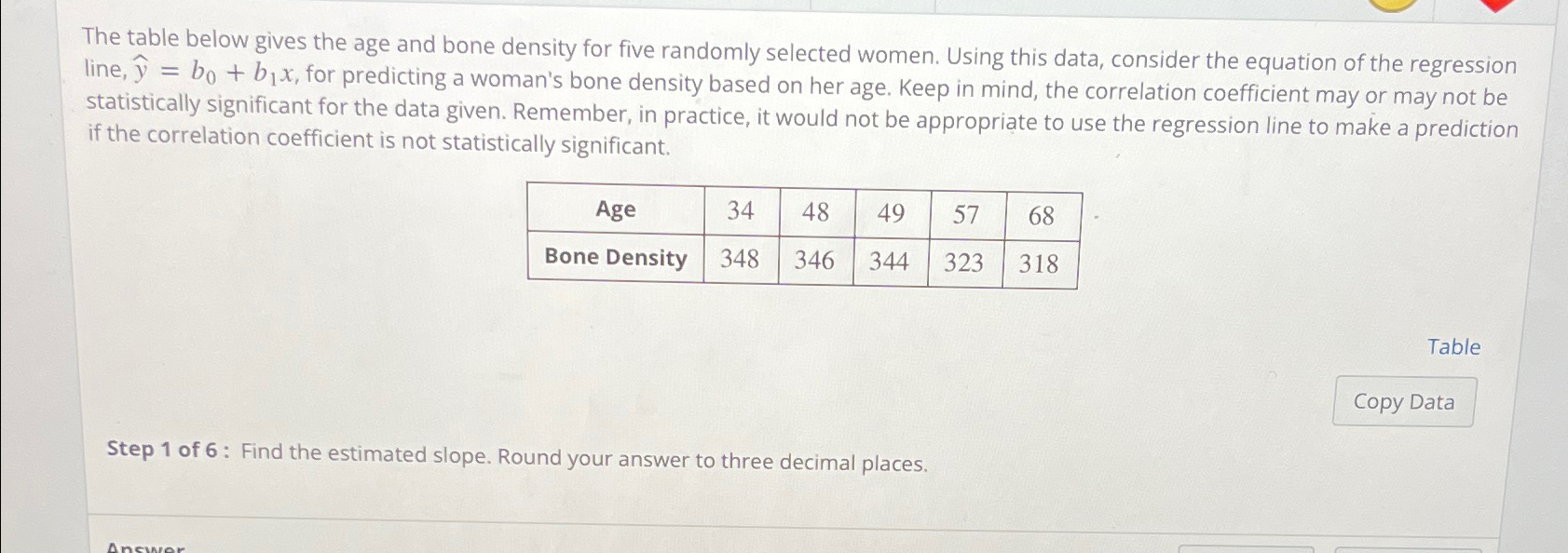 Solved The table below gives the age and bone density for | Chegg.com