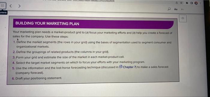 Solved Q BUILDING YOUR MARKETING PLAN To help you collect | Chegg.com