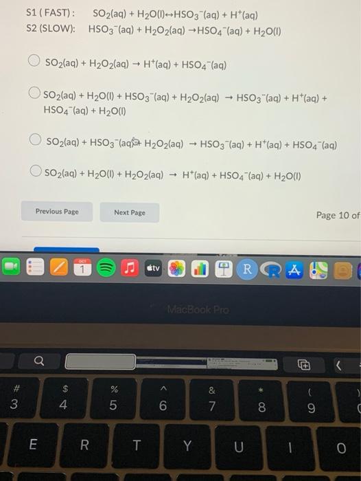 Solved S1 (FAST): SO2(aq) + H2001)-HSO3 