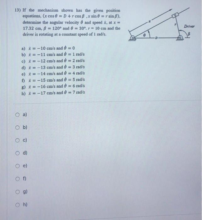 Solved 13 If The Mechanism Shown Has The Given Position Chegg Com