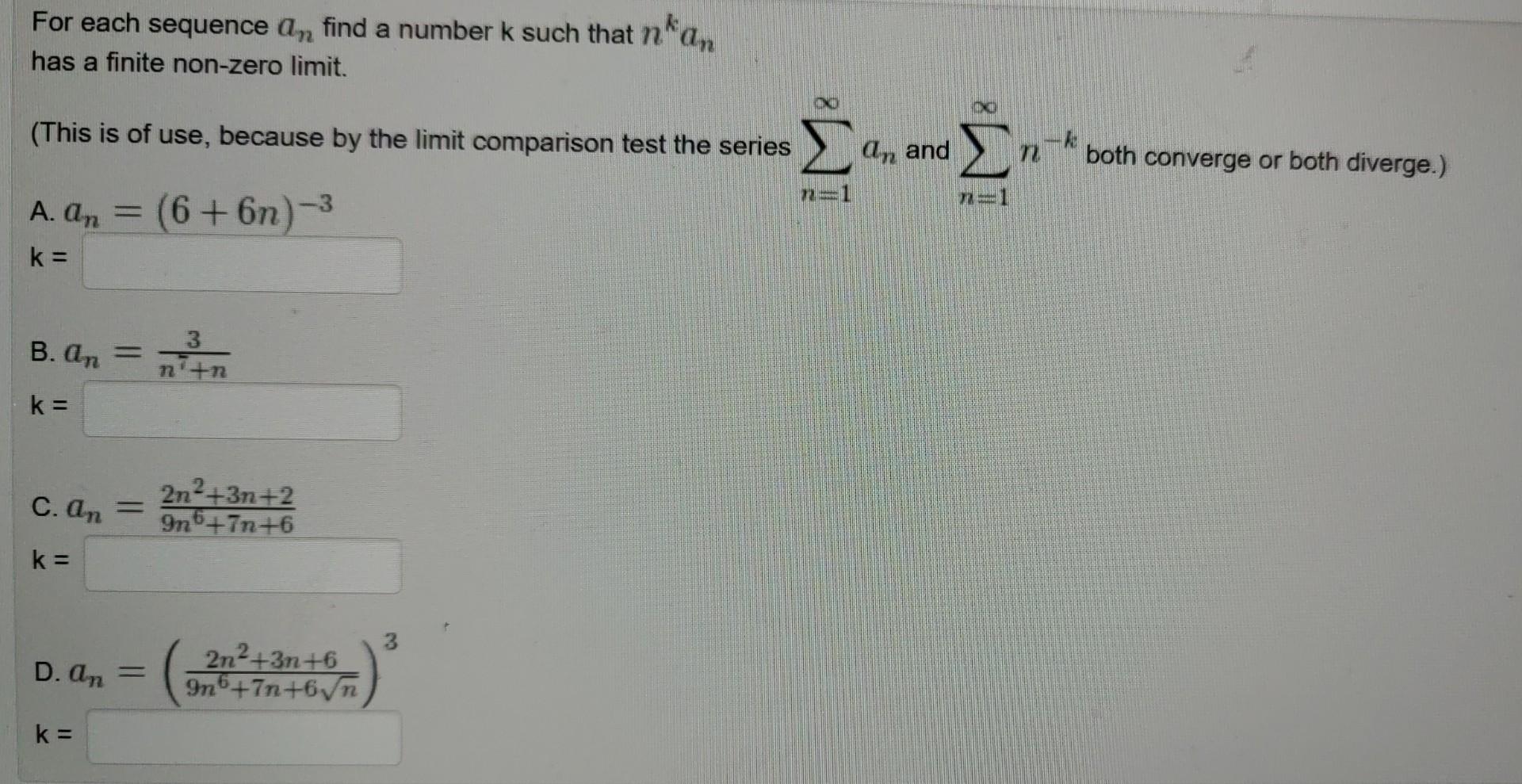 Solved For Each Sequence An Find A Number K Such That Nkan | Chegg.com