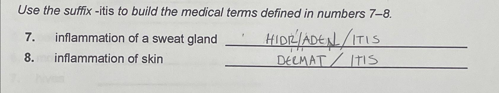 Solved Use the suffix -itis to build the medical terms | Chegg.com