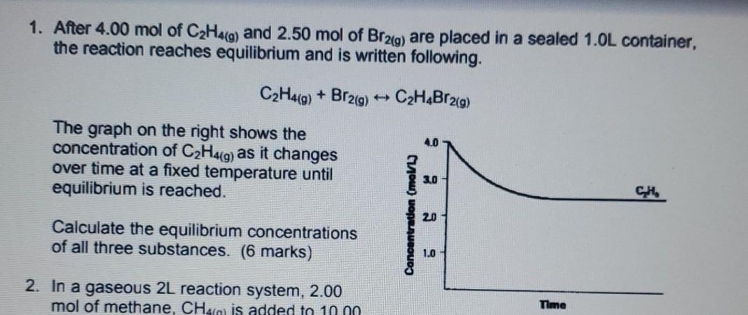 Solved 1. After 4.00 mol of C2H4 g and 2.50 mol of Br2 g Chegg