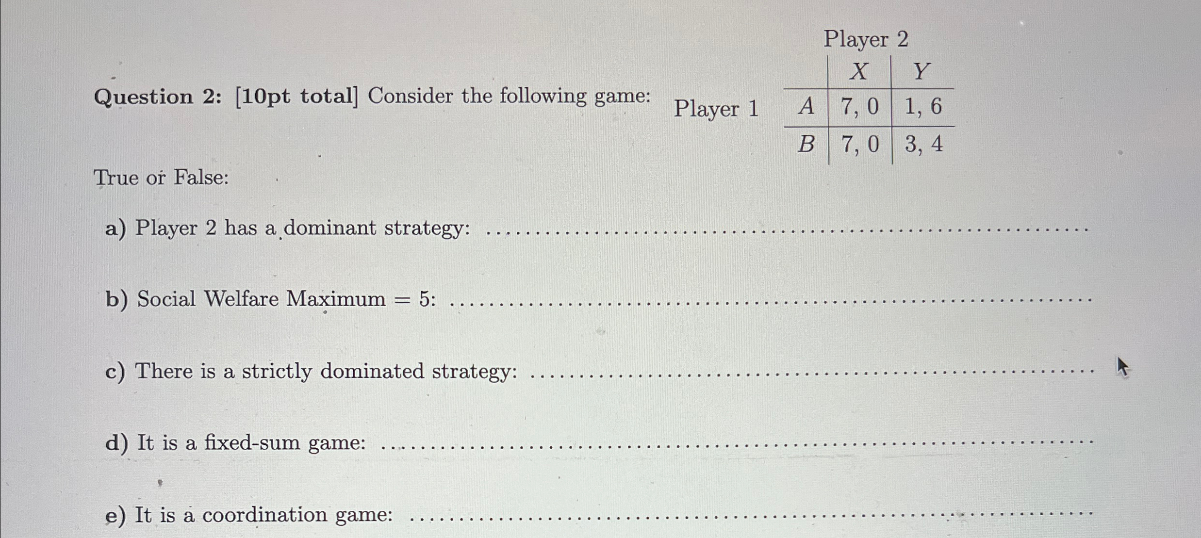 Solved Question 2 [10pt Total] ﻿consider The Following