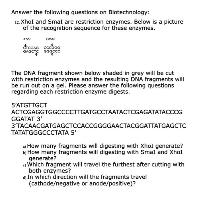 Solved Answer the following questions on Biotechnology 12.
