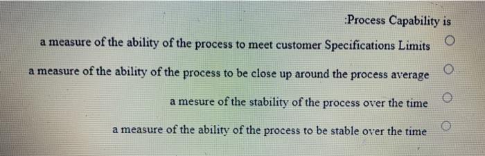 Solved Process Capability is a measure of the ability of the | Chegg.com