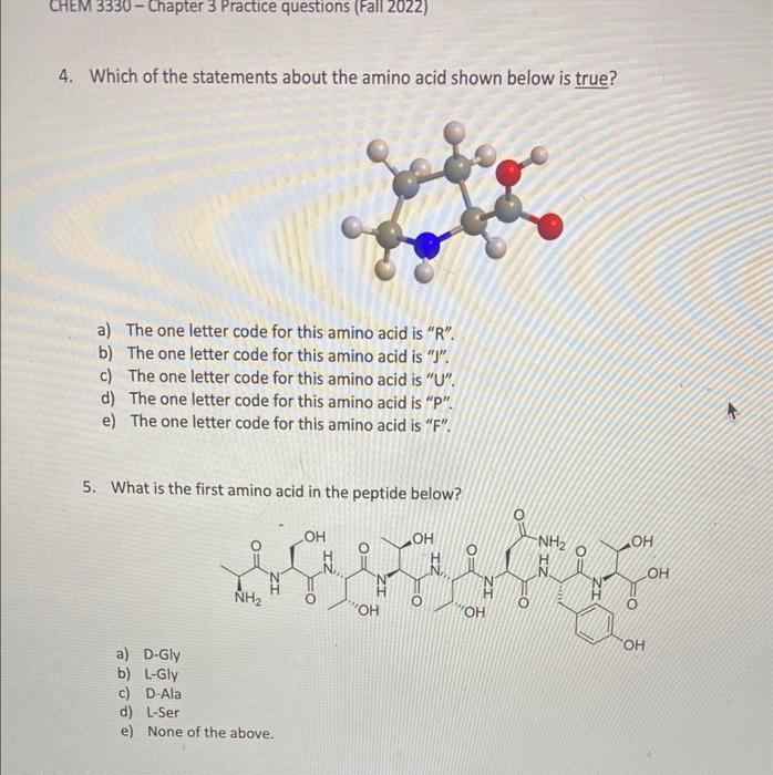 Solved 4. Which of the statements about the amino acid shown | Chegg.com