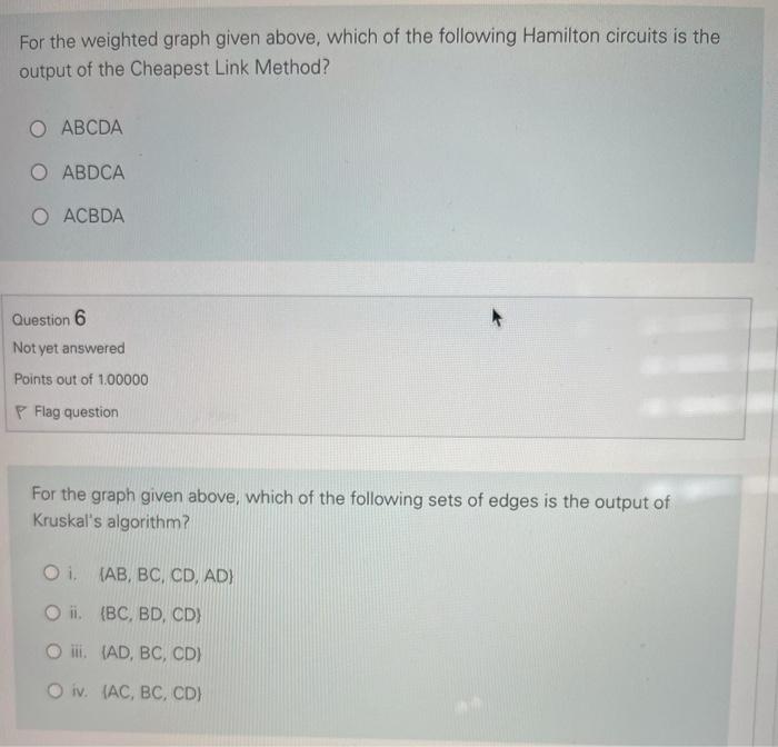 Consider the following weighted complete graph on 4 | Chegg.com
