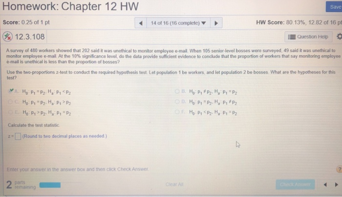 Solved Save Homework: Chapter 12 HW Score: 0.25 of 1 pt | Chegg.com