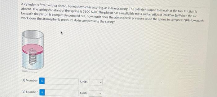 A cylinder is fitted with a piston, beneath which is a spring, as in the drawing. The cylinder is open to the air at the top.
