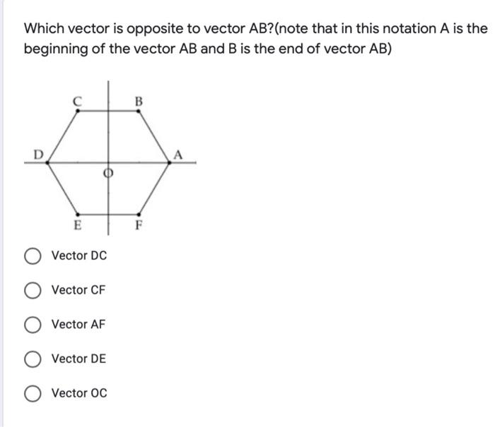 Solved Which vector is opposite to vector AB? (note that in | Chegg.com