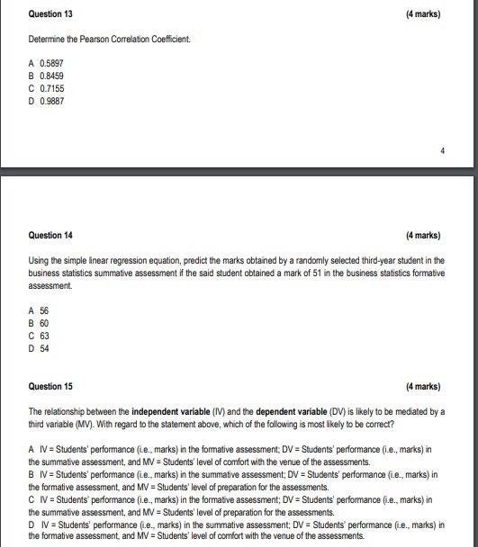 Question 13 Determine the Pearson Correlation | Chegg.com