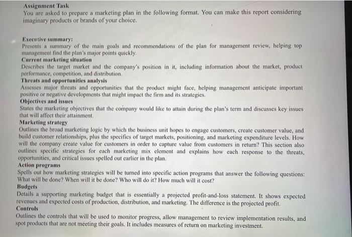 Solved Assignment Task You are asked to prepare a marketing | Chegg.com