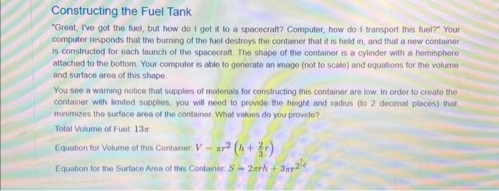 Solved Constructing The Fuel Tank Great I Ve Got The Fuel Chegg Com