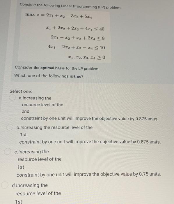 Solved Consider The Following Linear Programming (LP) | Chegg.com