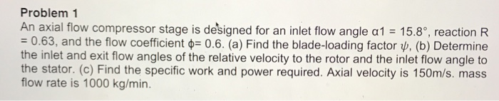 Solved Problem 1 An axial flow compressor stage is designed | Chegg.com