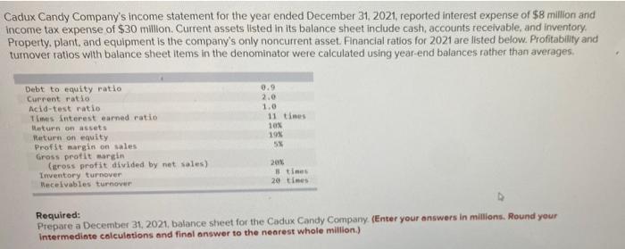 Solved Cadux Candy Company's income statement for the year | Chegg.com