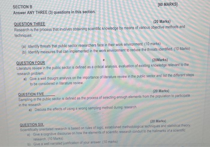 SECTION B Answer ANY THREE (3) questions in this | Chegg.com