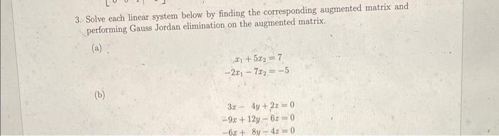 Solved 3. Solve each linear system below by finding the | Chegg.com