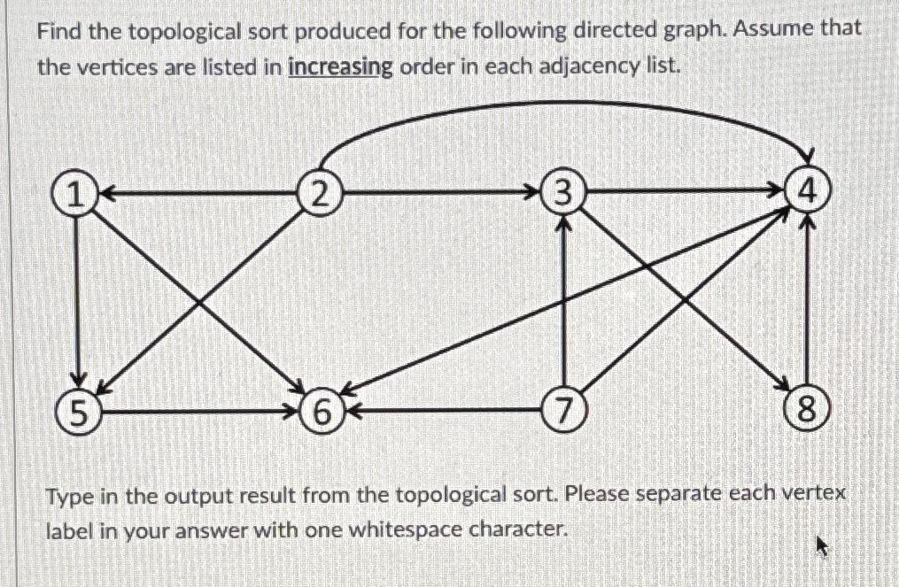 Solved Find the topological sort produced for the following | Chegg.com