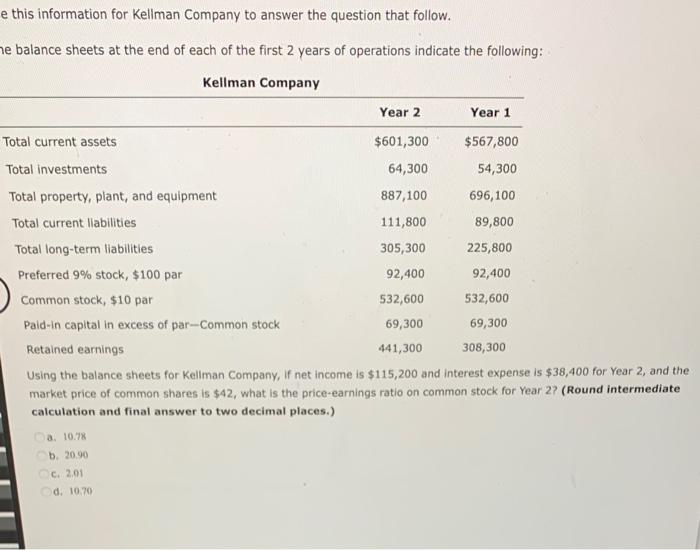 Solved e this information for Kellman Company to answer the