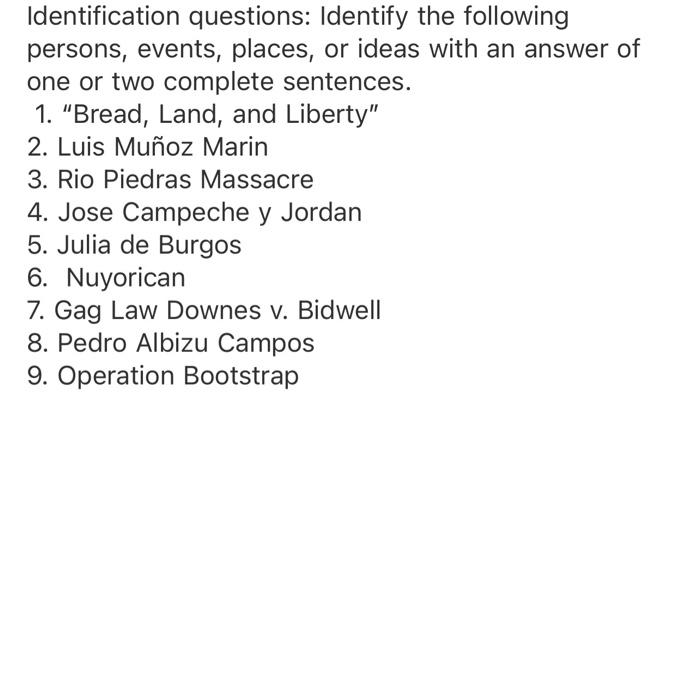 Solved Identification questions: Identify the following | Chegg.com