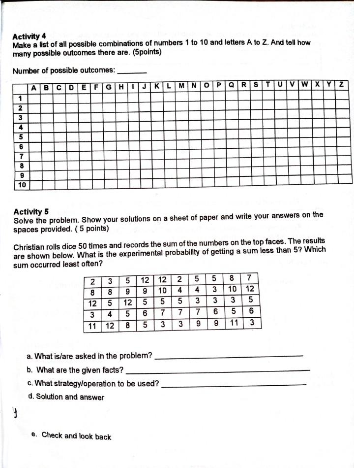 Solved Activity 4 Make a list of all possible combinations