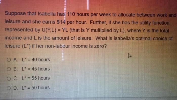 Solved Suppose That Isabella Has 110 Hours Per Week To Chegg Com