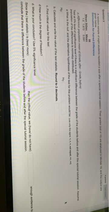 Solved Question A random sample of eight students repeated a | Chegg.com