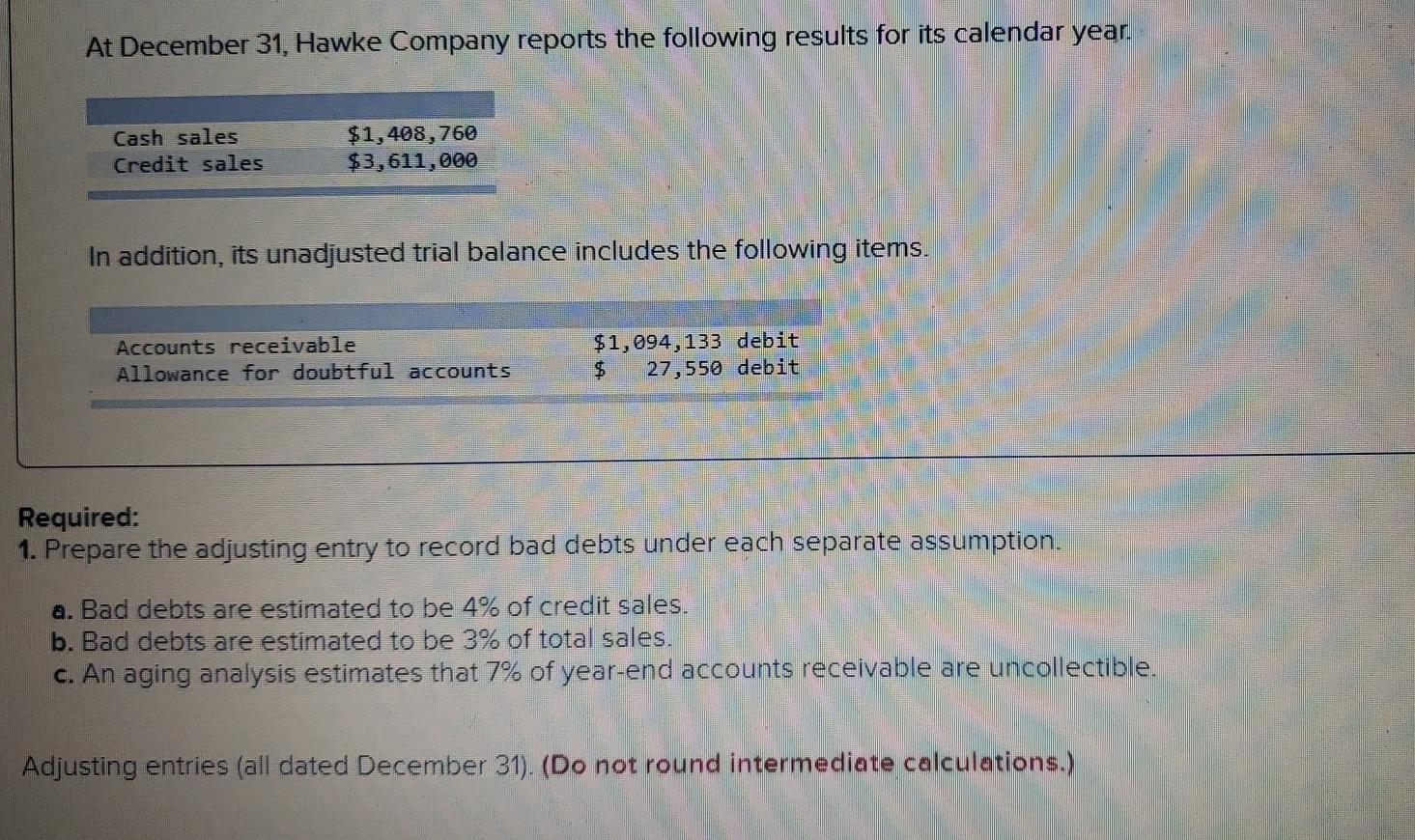 Solved At December 31, Hawke Company reports the following