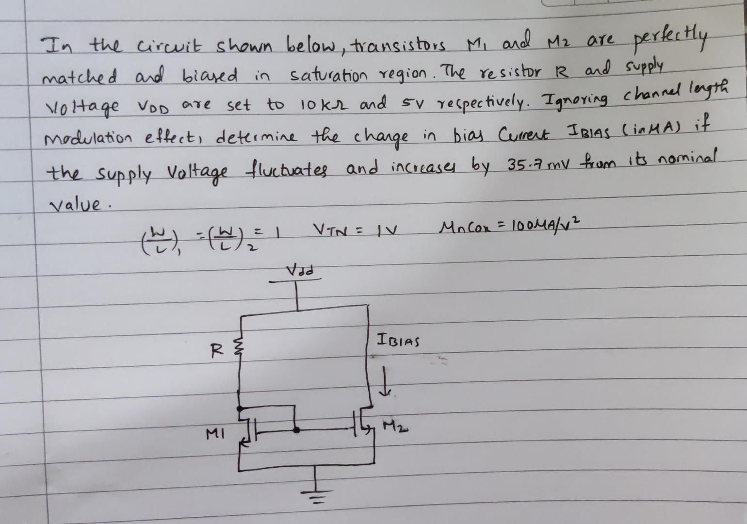 Solved In the circuit shown below, transistors M1 and M2 are
