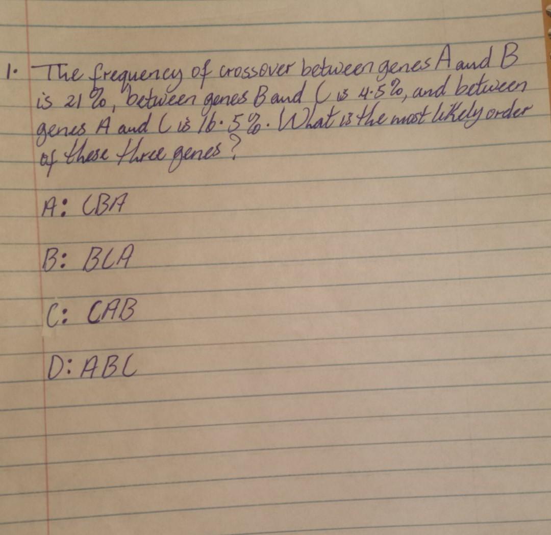 Solved The Frequency Of Crossover Between Genes A And B Is | Chegg.com