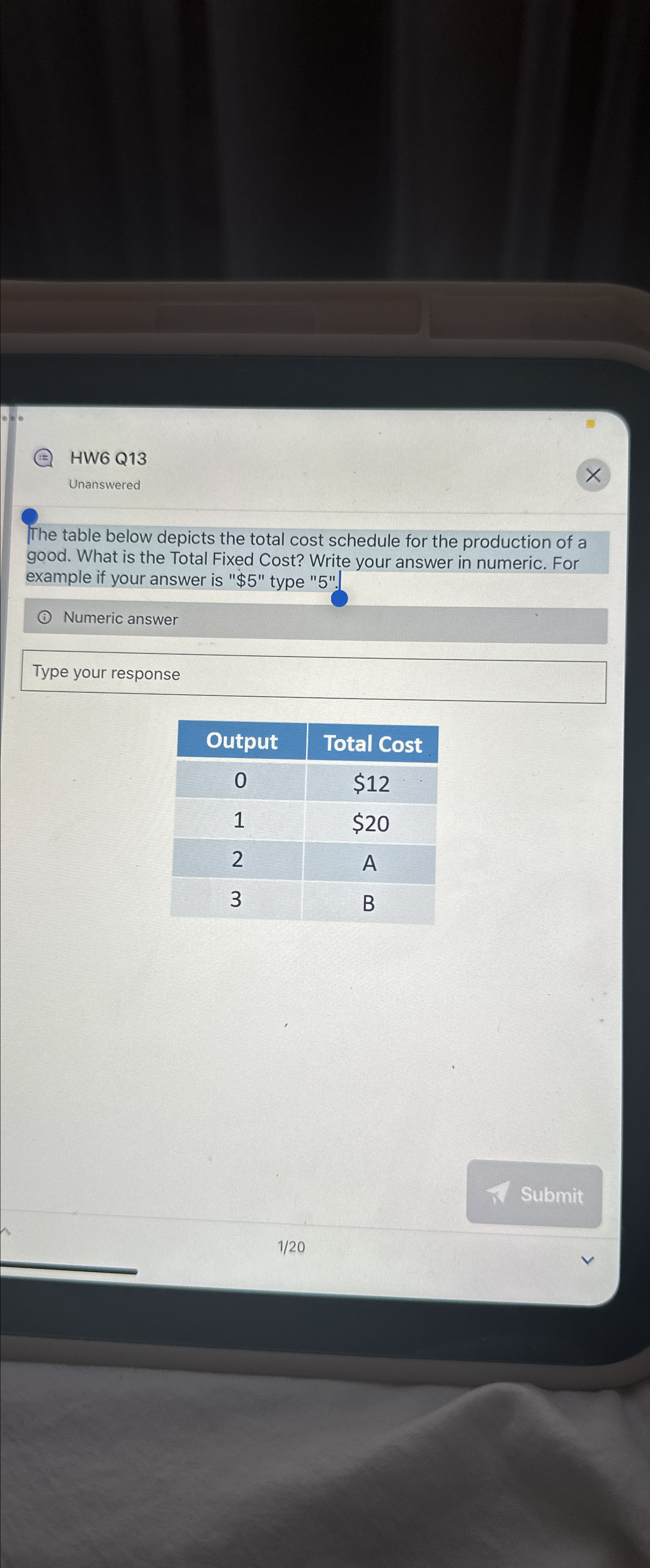Solved HW6 ﻿Q13UnansweredThe table below depicts the total | Chegg.com